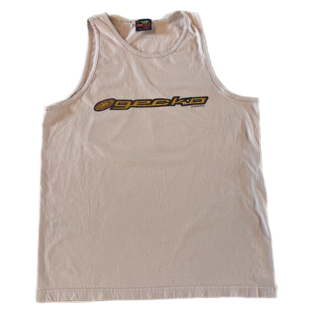 Mens Vintage Gecko Hawaii Tank Top Surf Tan Large Summer